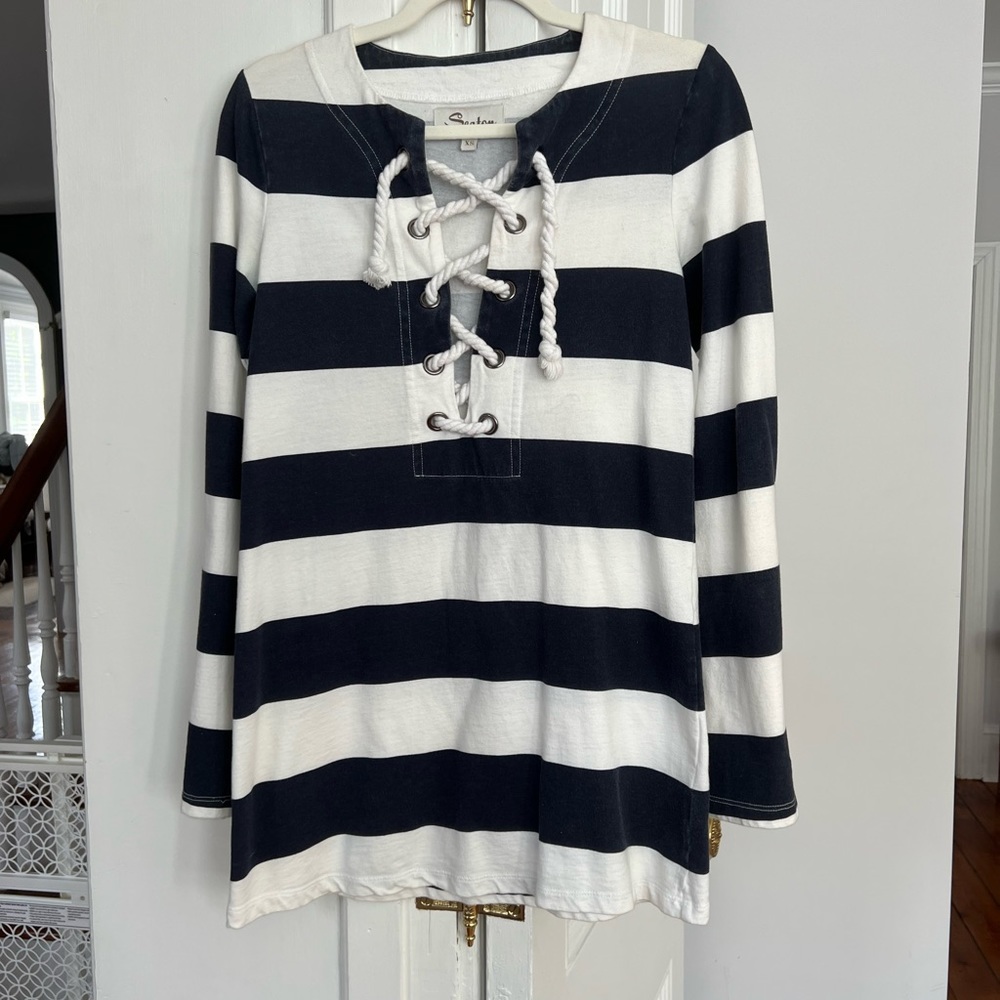 White and Blue striped nautical cover up - size XS